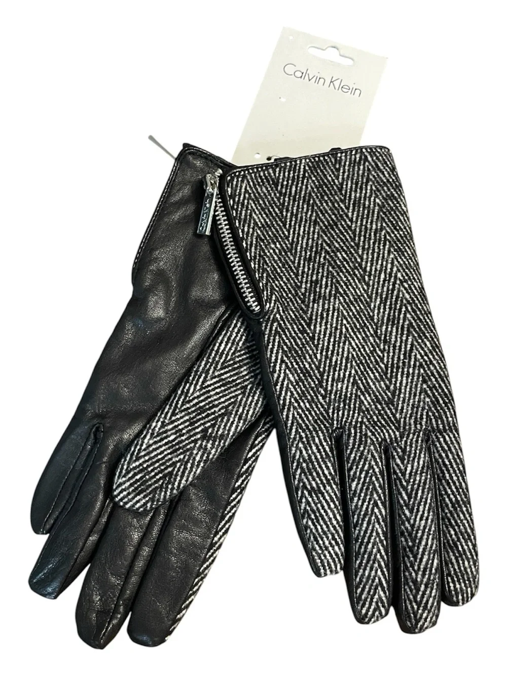 Calvin Klein Herringbone Leather Gloves NWT